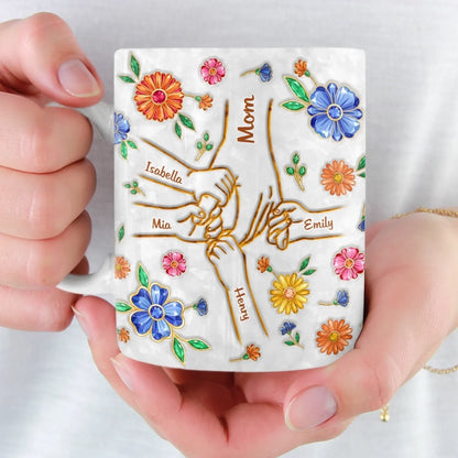 Custom 3D Inflated Effect Printed Mug - Personalized Mother's Day Gifts For Mom, Grandma - A Mother's Loving Hands