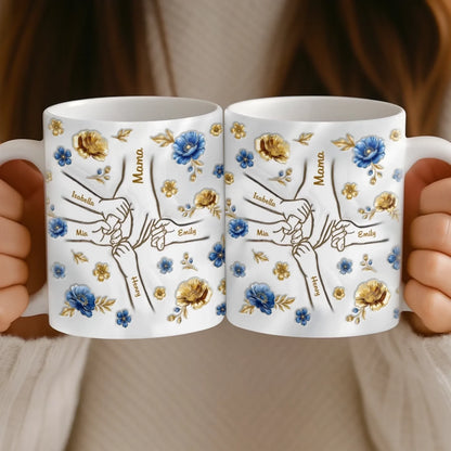 Custom 3D Inflated Effect Printed Mug - Personalized Mother's Day Gifts For Mom, Grandma - Hands Linked By Love