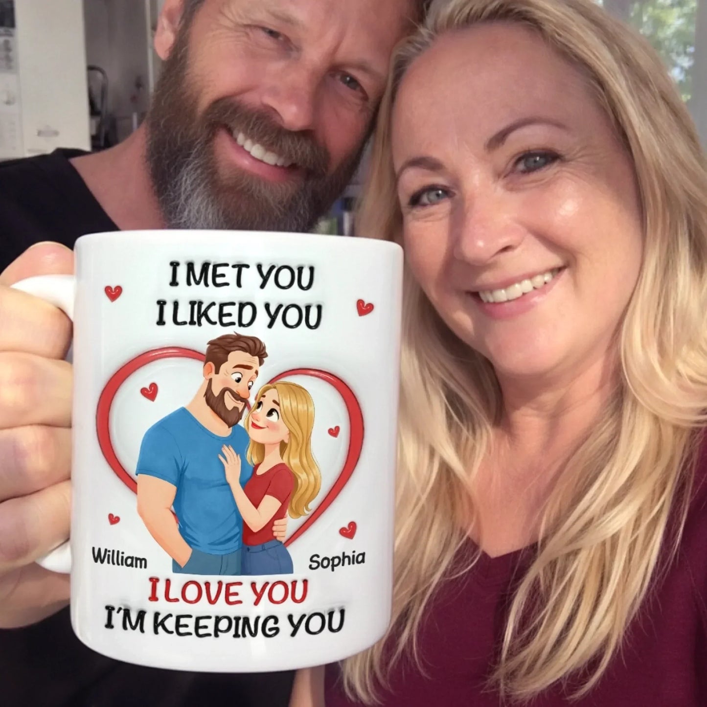 Custom 3D Inflated Effect Printed Mug - Personalized Anniversary Wedding Gifts For Husband And Wife, Him And Her - With You, Life's Funnier