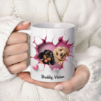 Cute Cartoon Peeking Dog Personalized 3D Effect Mug, Gift for Dog Mom, Dog Dad