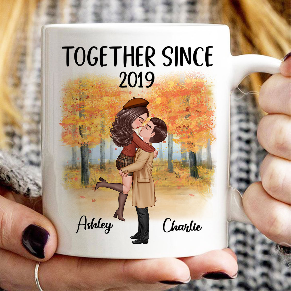 Fall Season Doll Couple Kissing Hugging Personalized Mug