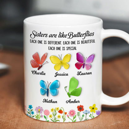 Sisters Are Like Butterflies 3D Effect Sea Glass - Personalized Mug - Christmas Gift for Sisters, Siblings