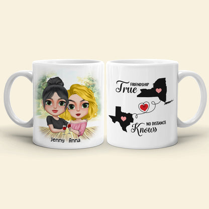 True Friendship Knows No Distance Personalized Friends Mug Gift For Sisters