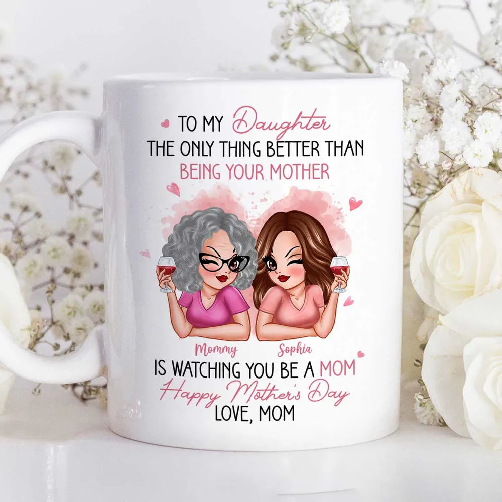 To My Daughter Personalized Ceramic Mug , Perfect Gift for Mother and Daughter, Featuring a Fun Design with Winking Characters