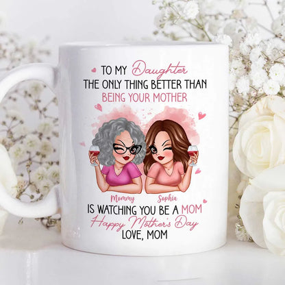 To My Daughter Personalized Ceramic Mug , Perfect Gift for Mother and Daughter, Featuring a Fun Design with Winking Characters
