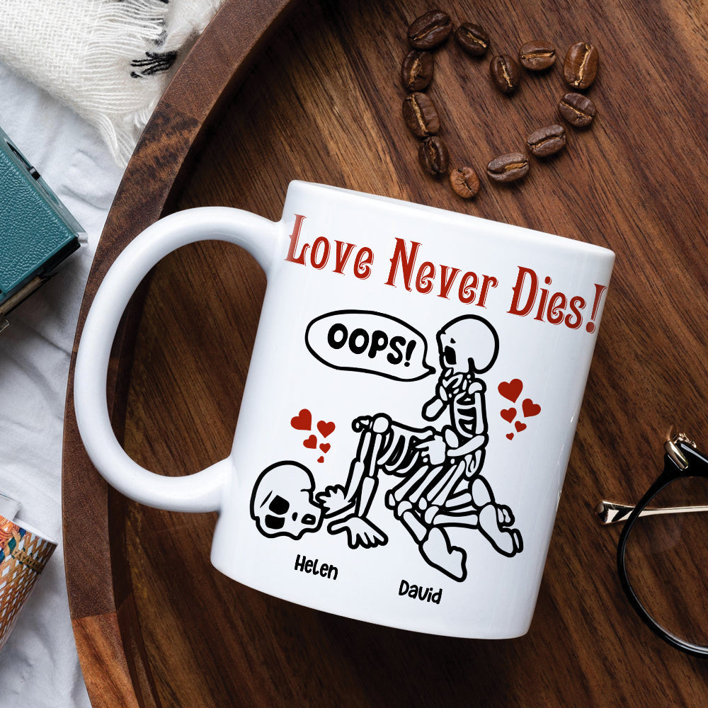 Love Never Dies-Skeleton Couple- Personalized White Mug