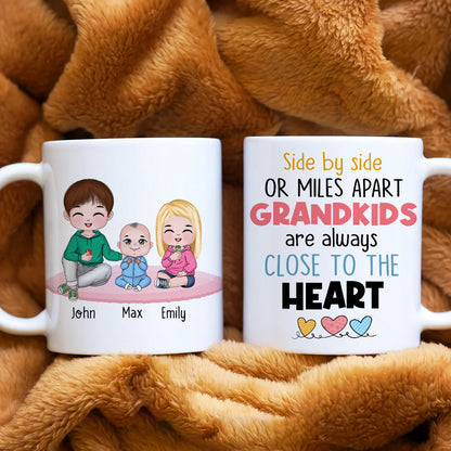 Side By Side Or Miles Apart Grandkids Are Always Close To The Heart, Family Grandkids White Mug