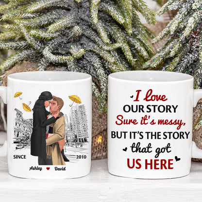It's the story that got us here , Personalized White Mug for Couples