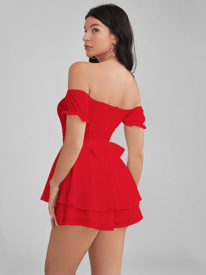 GLENDALE Satin Ruffle Strapless Mini Dress