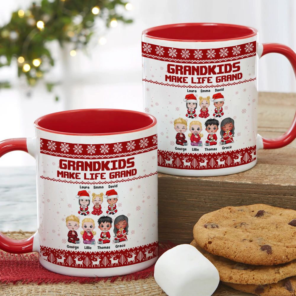 Grandkids Make Life Grand, Personalized Accent Mug, Cute Grandkids Coffee Mug, Gift For Grandma