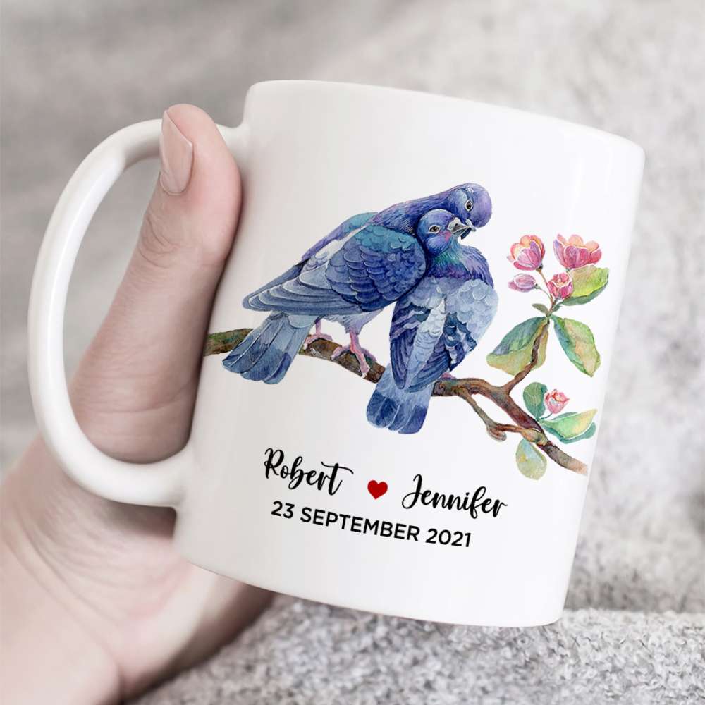 Dove Couple Personalized White Mug, Gift For Lover