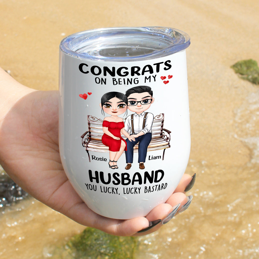 Congrats On Being My Husband, Gift For Couple, Personalized Mug, Couple Sitting Mug, Couple Gift