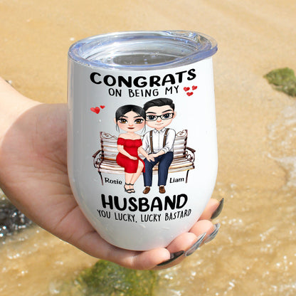 Congrats On Being My Husband, Gift For Couple, Personalized Mug, Couple Sitting Mug, Couple Gift
