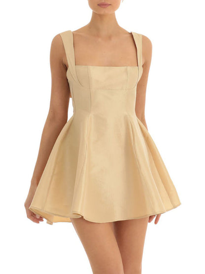 Open Back Strap Ties Mini Flare Dress