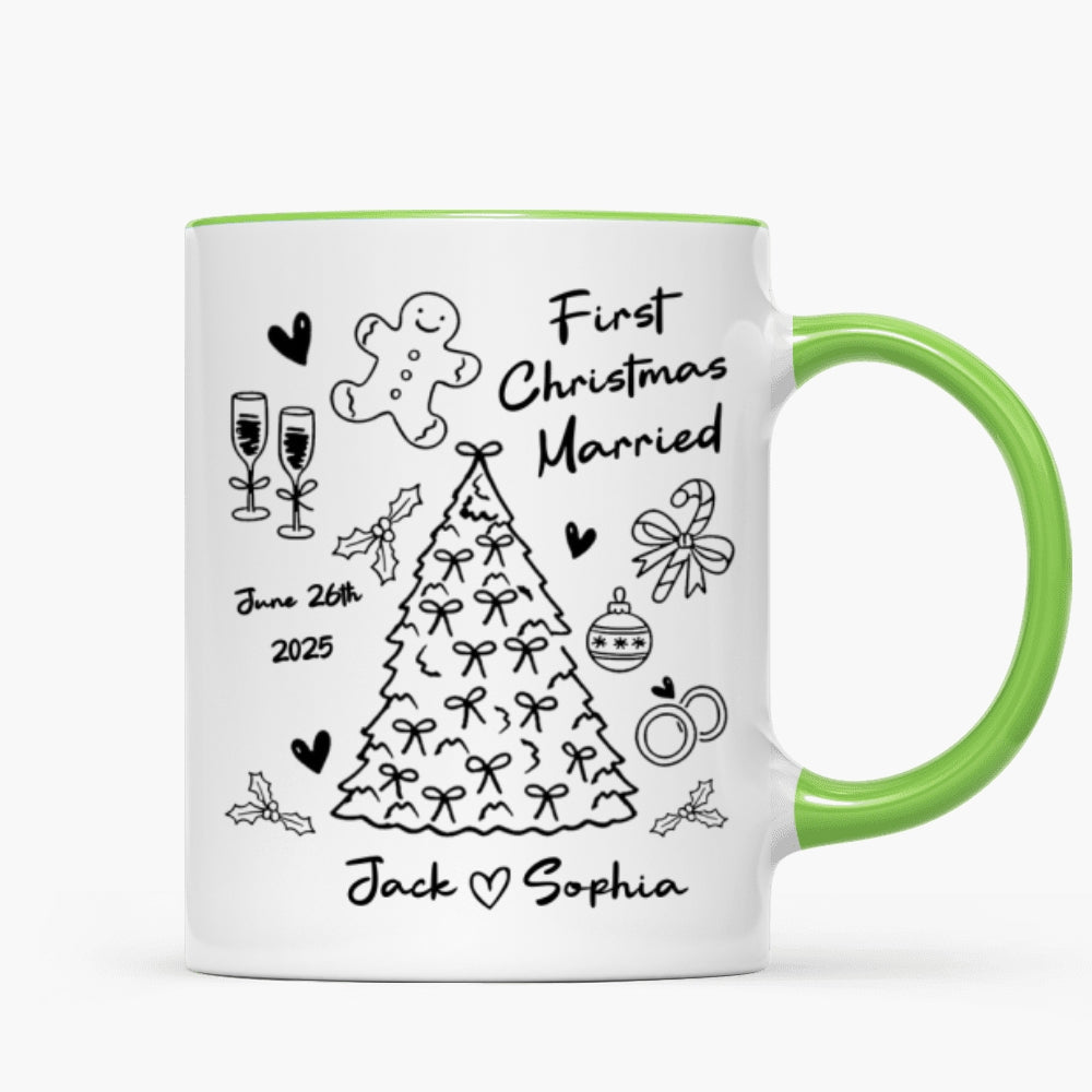 First Christmas Married Doodle Pattern - Personalized Mug - Christmas Gift For Him, For Her, For Couple
