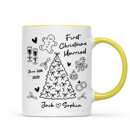 First Christmas Married Doodle Pattern - Personalized Mug - Christmas Gift For Him, For Her, For Couple