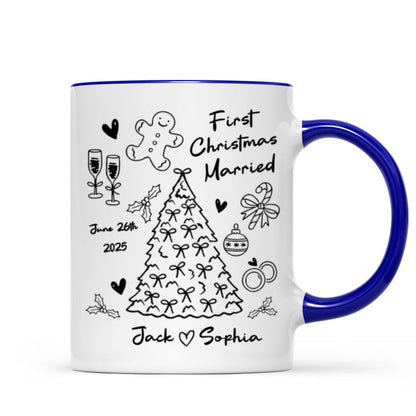 First Christmas Married Doodle Pattern - Personalized Mug - Christmas Gift For Him, For Her, For Couple
