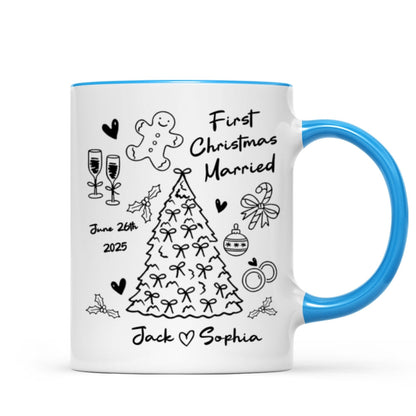 First Christmas Married Doodle Pattern - Personalized Mug - Christmas Gift For Him, For Her, For Couple