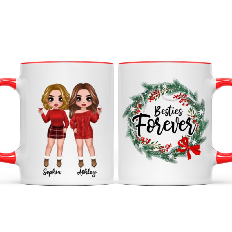 Christmas Wreath Doll Besties Standing Personalized Mug