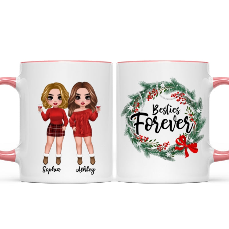 Christmas Wreath Doll Besties Standing Personalized Mug
