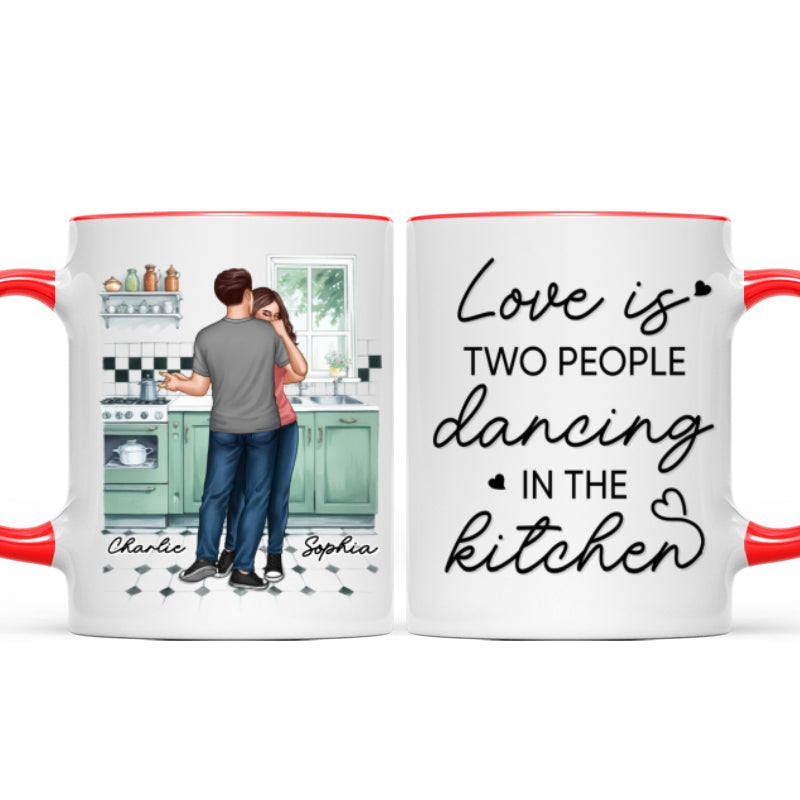 Love Is Two People Dancing In The Kitchen Couple Personalized Mug, Gift For Him, For Her, Boyfriend, Girlfriend, Husband, Wife