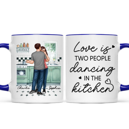 Love Is Two People Dancing In The Kitchen Couple Personalized Mug, Gift For Him, For Her, Boyfriend, Girlfriend, Husband, Wife