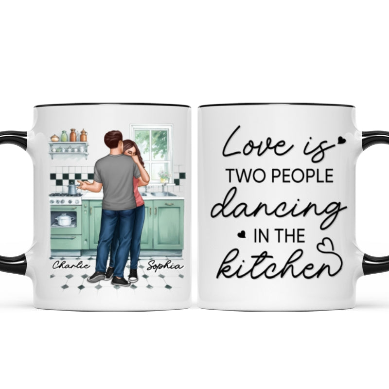 Love Is Two People Dancing In The Kitchen Couple Personalized Mug, Gift For Him, For Her, Boyfriend, Girlfriend, Husband, Wife