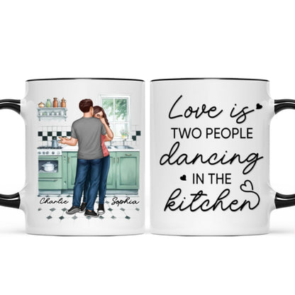 Love Is Two People Dancing In The Kitchen Couple Personalized Mug, Gift For Him, For Her, Boyfriend, Girlfriend, Husband, Wife