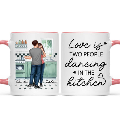 Love Is Two People Dancing In The Kitchen Couple Personalized Mug, Gift For Him, For Her, Boyfriend, Girlfriend, Husband, Wife