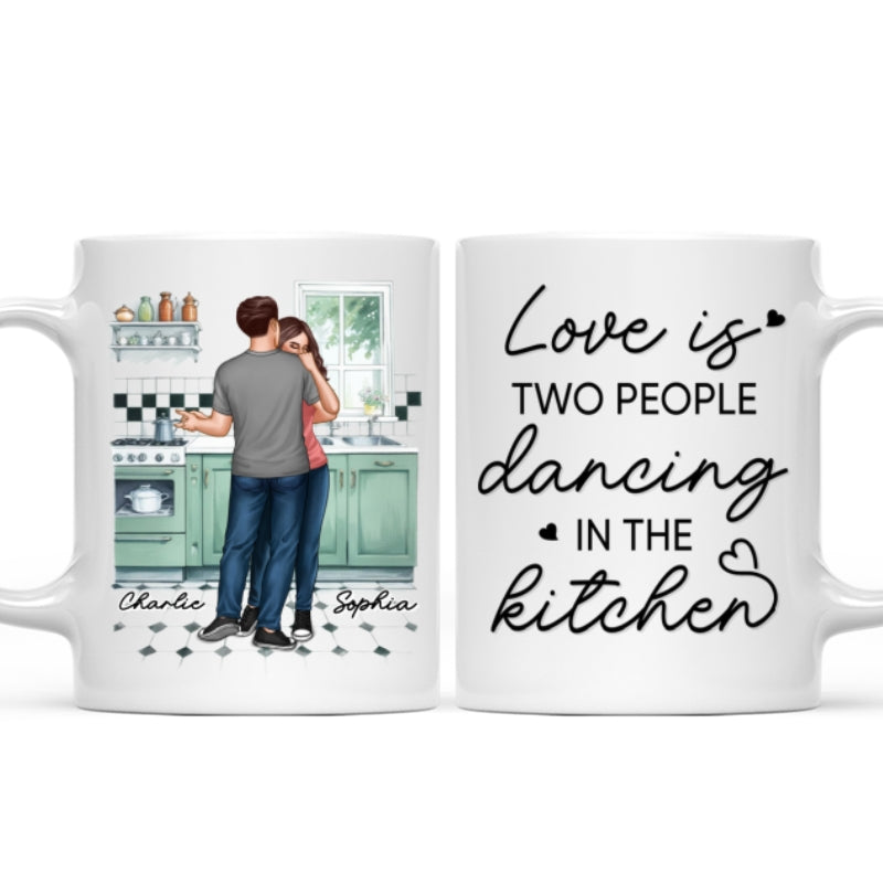 Love Is Two People Dancing In The Kitchen Couple Personalized Mug, Gift For Him, For Her, Boyfriend, Girlfriend, Husband, Wife