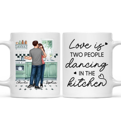 Love Is Two People Dancing In The Kitchen Couple Personalized Mug, Gift For Him, For Her, Boyfriend, Girlfriend, Husband, Wife