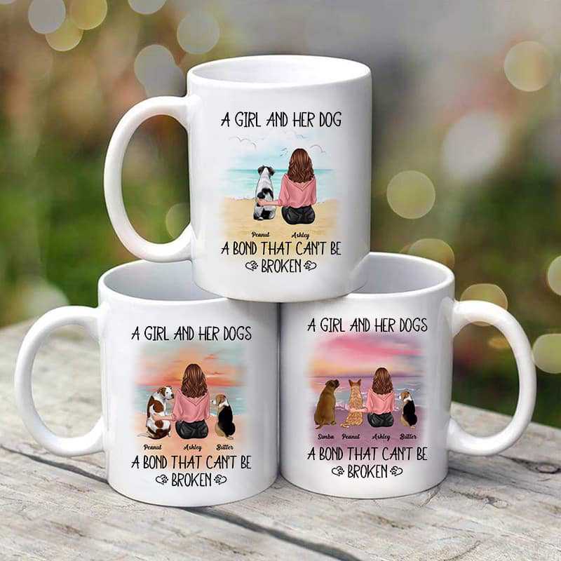 A Girl Her Dog A Bond That Can't Be Broken Beach Landscape Personalized Mug