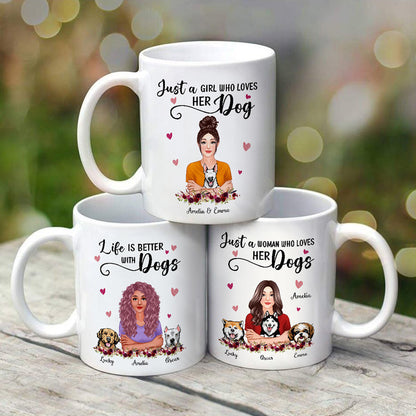 Pretty Woman Holding Dogs Life Is Better With Dogs Personalized Mug