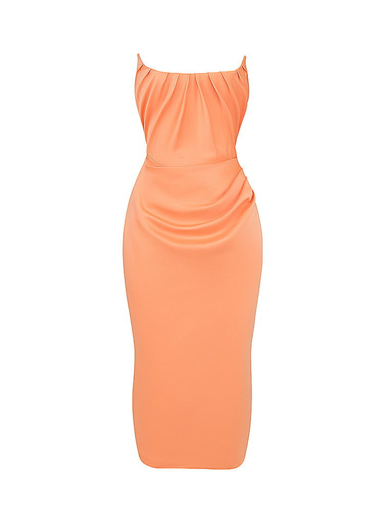 Strapless Corset Ruched Peaked Neck Midi Dress