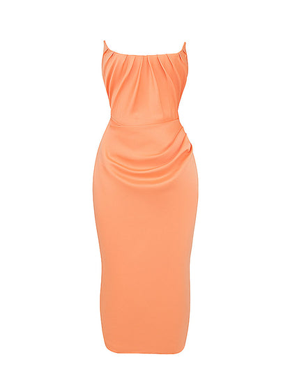 Strapless Corset Ruched Peaked Neck Midi Dress