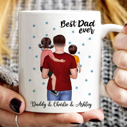 Dad Holding Kids Blue Stars Father's Day Gift Personalized Mug