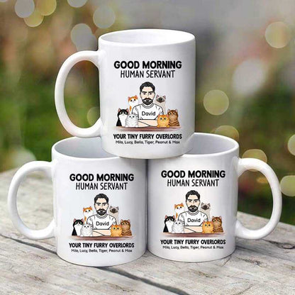 Man And Cats Good Morning Happy Father's Day Human Servant Gift For Cat Dad Personalized Mug