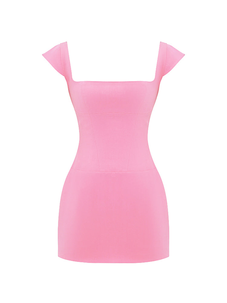 Square Neck Cap Sleeves Mini Short Dress