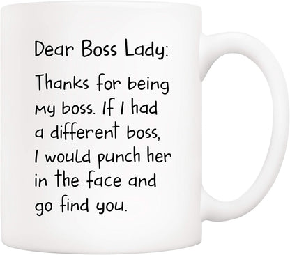 Dear Boss Lady Thanks Funny Coffee Mug, Gift for Boss Lady from Coworker Employee, Birthday Christmas Office Gift