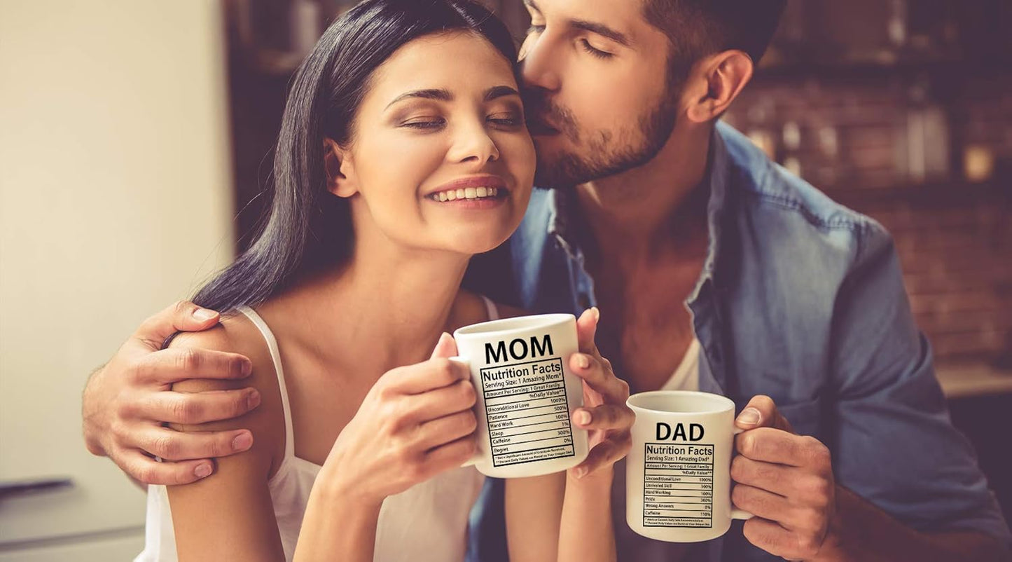 Mom And Dad Nutritional Facts Coffee Mug Set Funny Gift for Parents Anniversary Birthday Christmas Gift