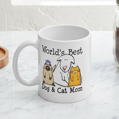 World's Best Dog and Cat Mom Coffee Mug Funny Pet Lover Gift for Dog Mom Cat Mom Women