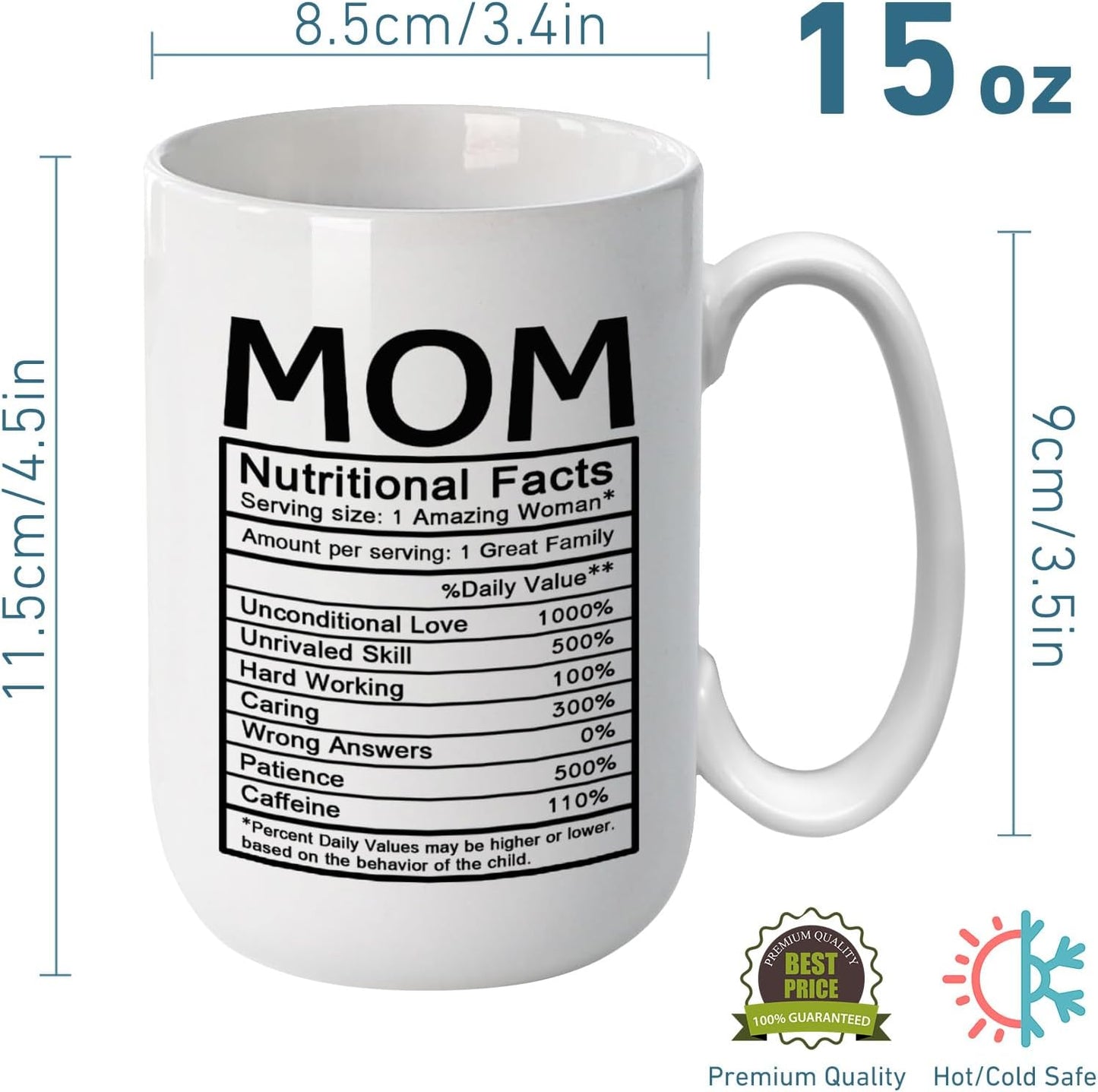 Mom Nutritional Facts Coffee Mug Funny Gift for Mom from Daughter Son Kids Birthday Mother's Day Gift