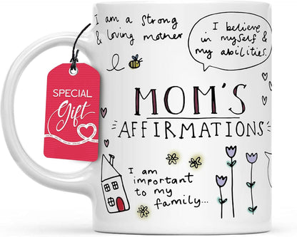 Mom Affirmation Coffee Mug Positive Energy Inspirational Quote Ceramic Mug, Gift for Mom from Daughter Son Kids Husband, Birthday Mothers Day Christmas Gift