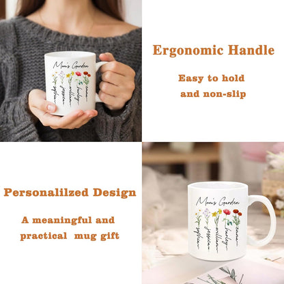 Personalized Mama Coffee Mug Custom Photo Birth Flower Mug, Gift for Mom Birthday Mother's Day Christmas Gift