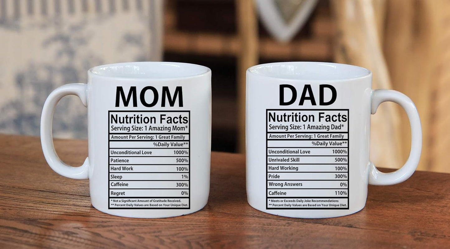 Mom And Dad Nutritional Facts Coffee Mug Set Funny Gift for Parents Anniversary Birthday Christmas Gift