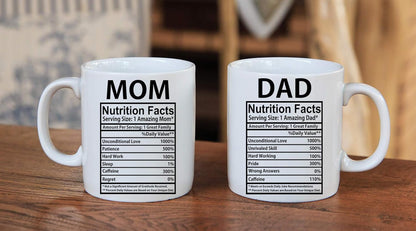 Mom And Dad Nutritional Facts Coffee Mug Set Funny Gift for Parents Anniversary Birthday Christmas Gift