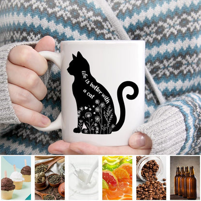 Life Is Better With a Cat Coffee Mug Funny Cat Lover Gift for Cat Mom Dad Women Men