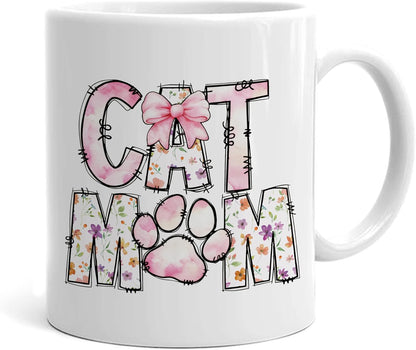 Cute Cat Mom Coffee Mug Gift for Cat Lover Women Mom Sister Friend, Birthday Christmas Gift