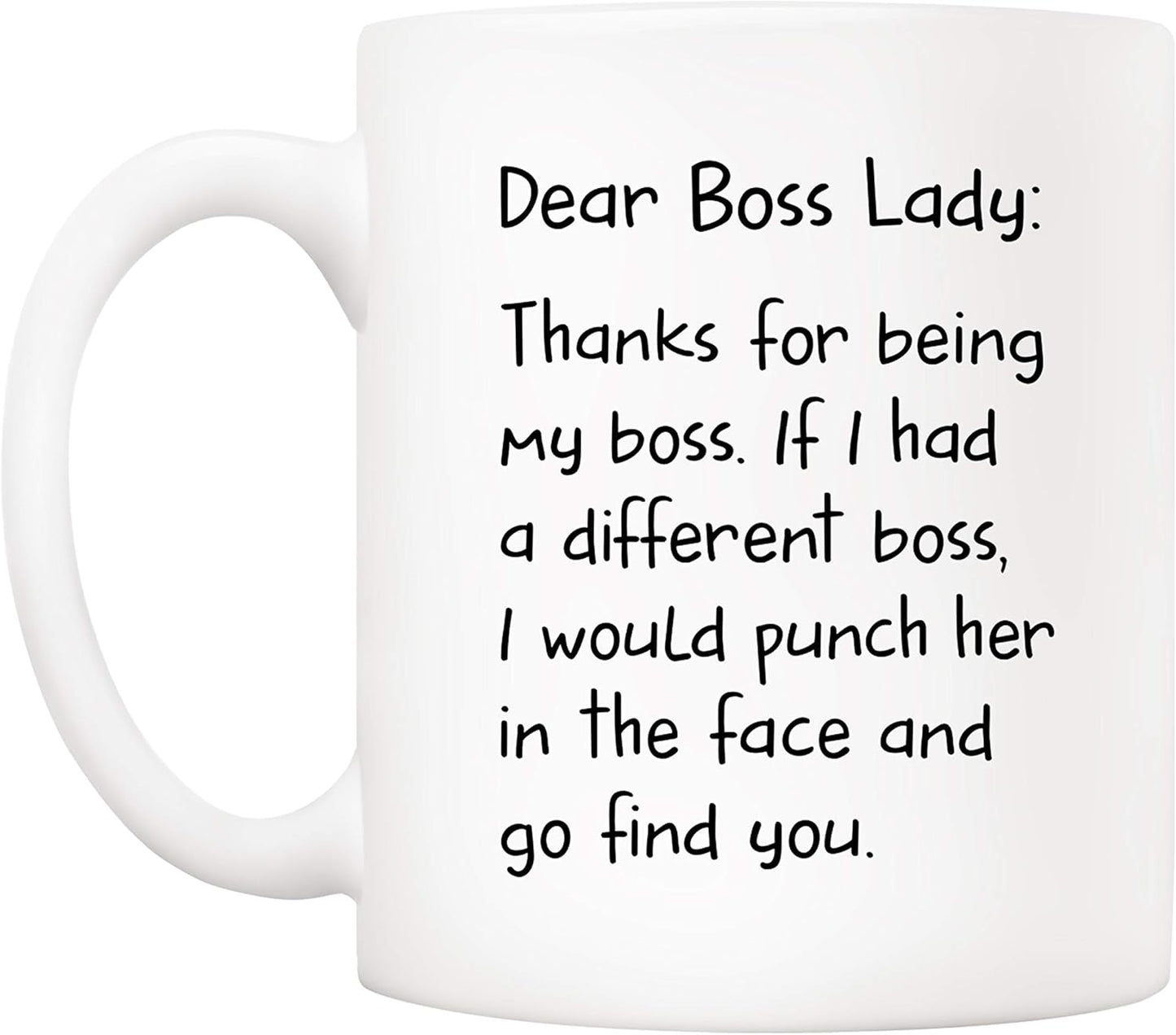 Dear Boss Lady Thanks Funny Coffee Mug, Gift for Boss Lady from Coworker Employee, Birthday Christmas Office Gift