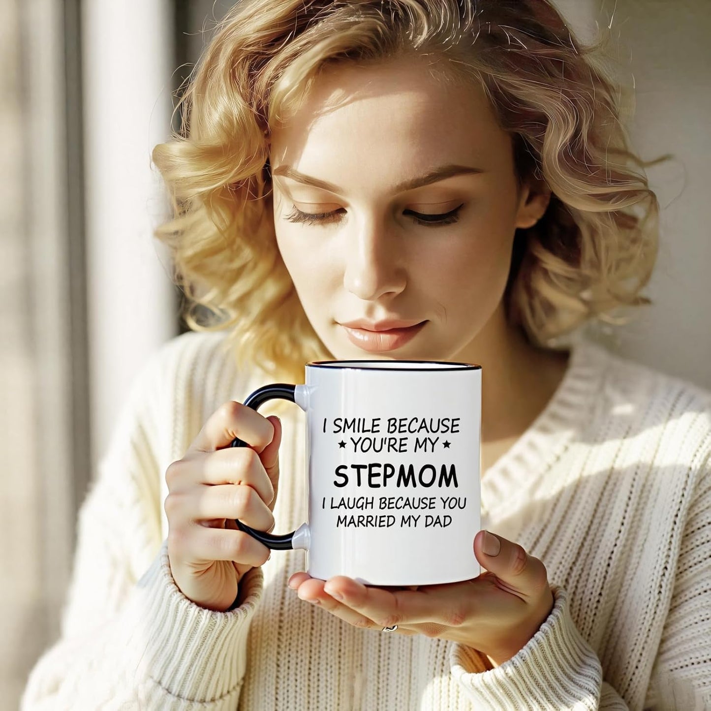 I Smile Because You Are My Stepmom Coffee Mug, Bonus Mom Gift from Stepdaughter Stepson, Birthday Mother's Day Christmas Gift